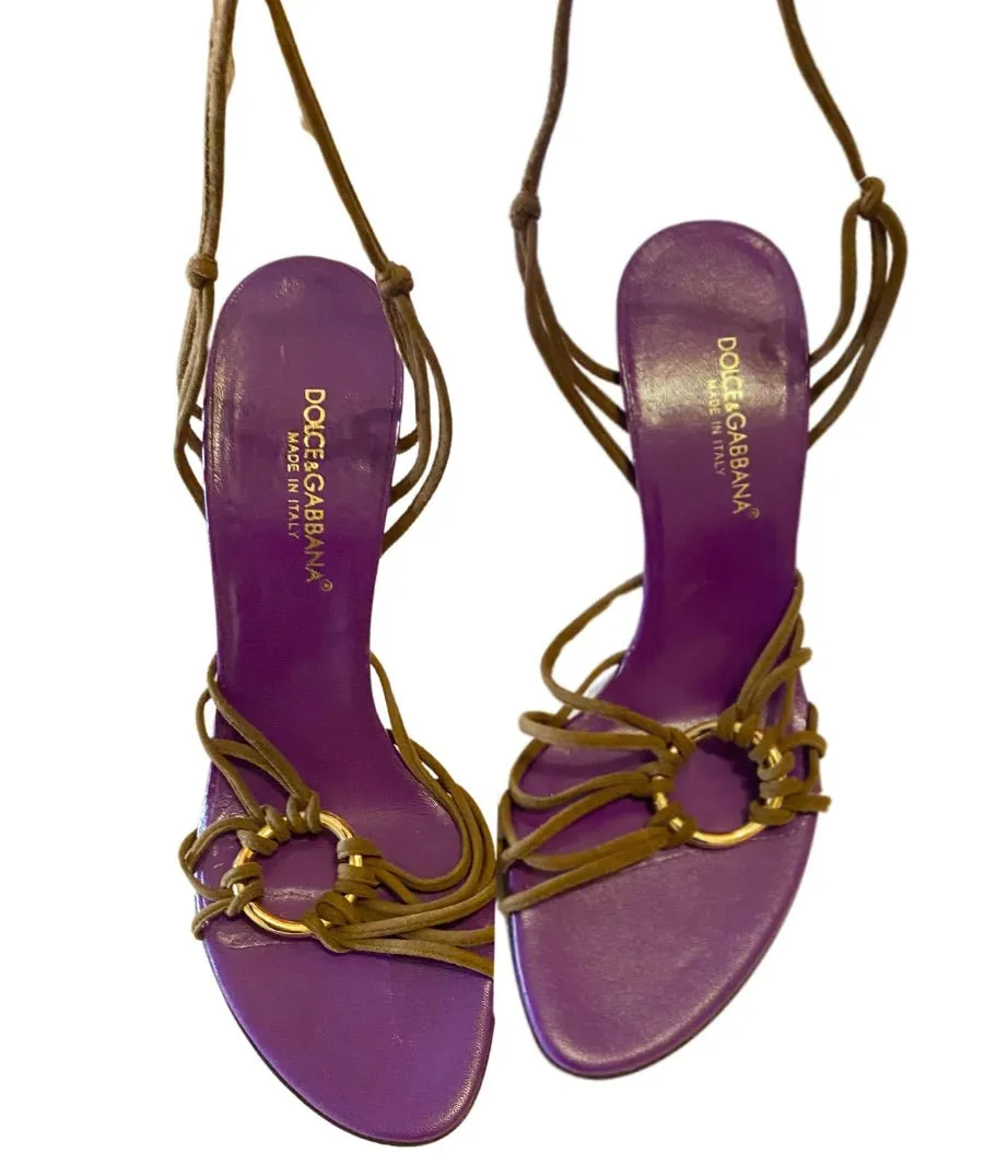 2000s Dolce & Gabbana Purple Leather Heeled Strappy Sandals