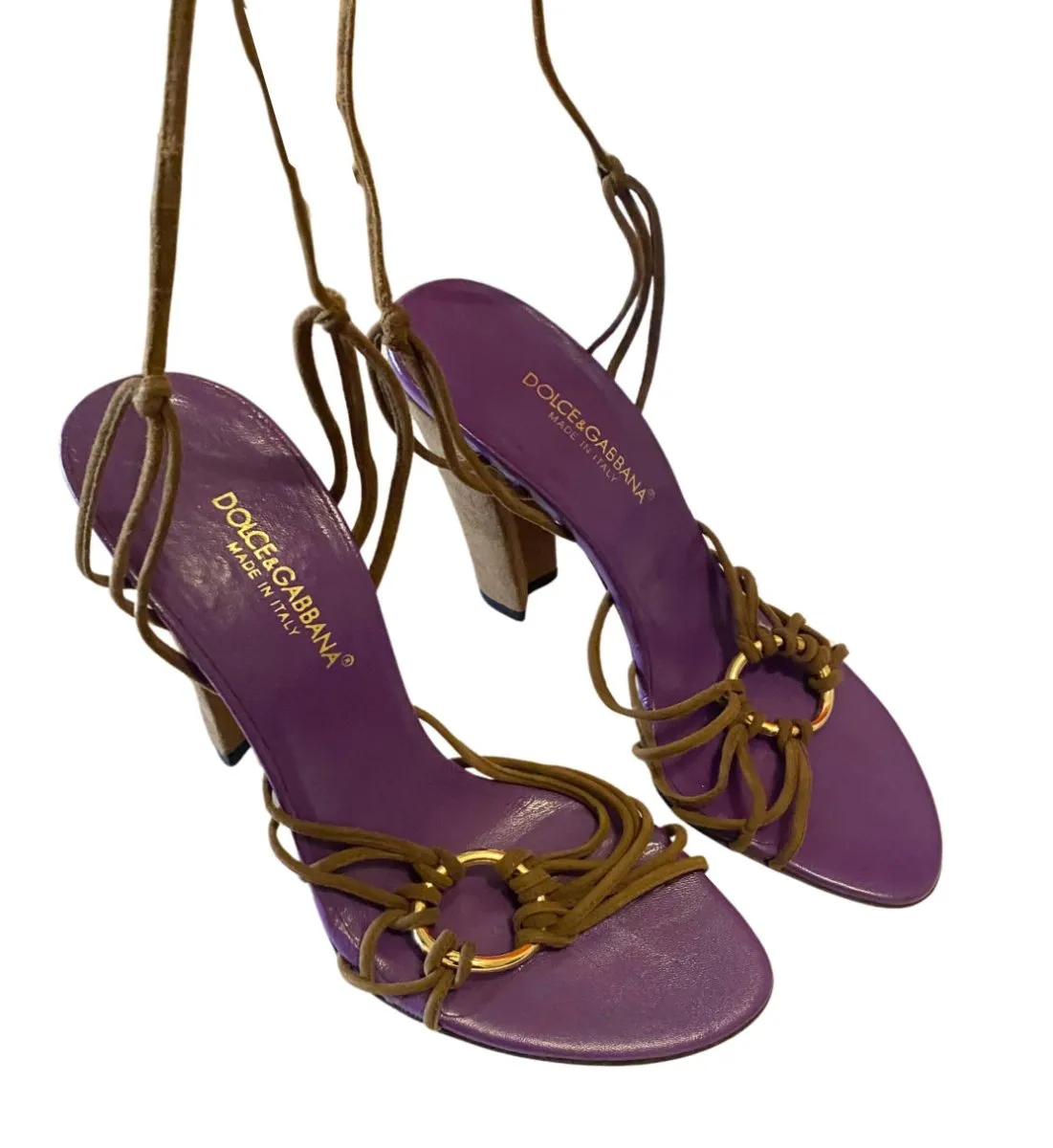 2000s Dolce & Gabbana Purple Leather Heeled Strappy Sandals