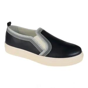 876 - Navy Soft Leather Sneaker for Girl by London Kids