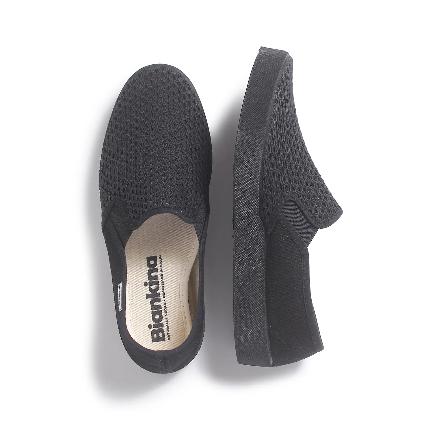 Barcelona Breathable Mesh Cotton Canvas Slip Ons - Black