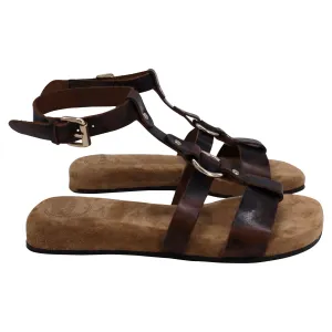 Chloé Diane Studded Sandals in Brown Leather