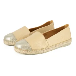 Consisela : Ladies Leather Espadrille Shoe in Aria Bosforo & Bark Grid