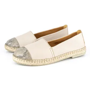 Consisela : Ladies Leather Espadrille Shoe In Cream Cayak & Opal Rockafella