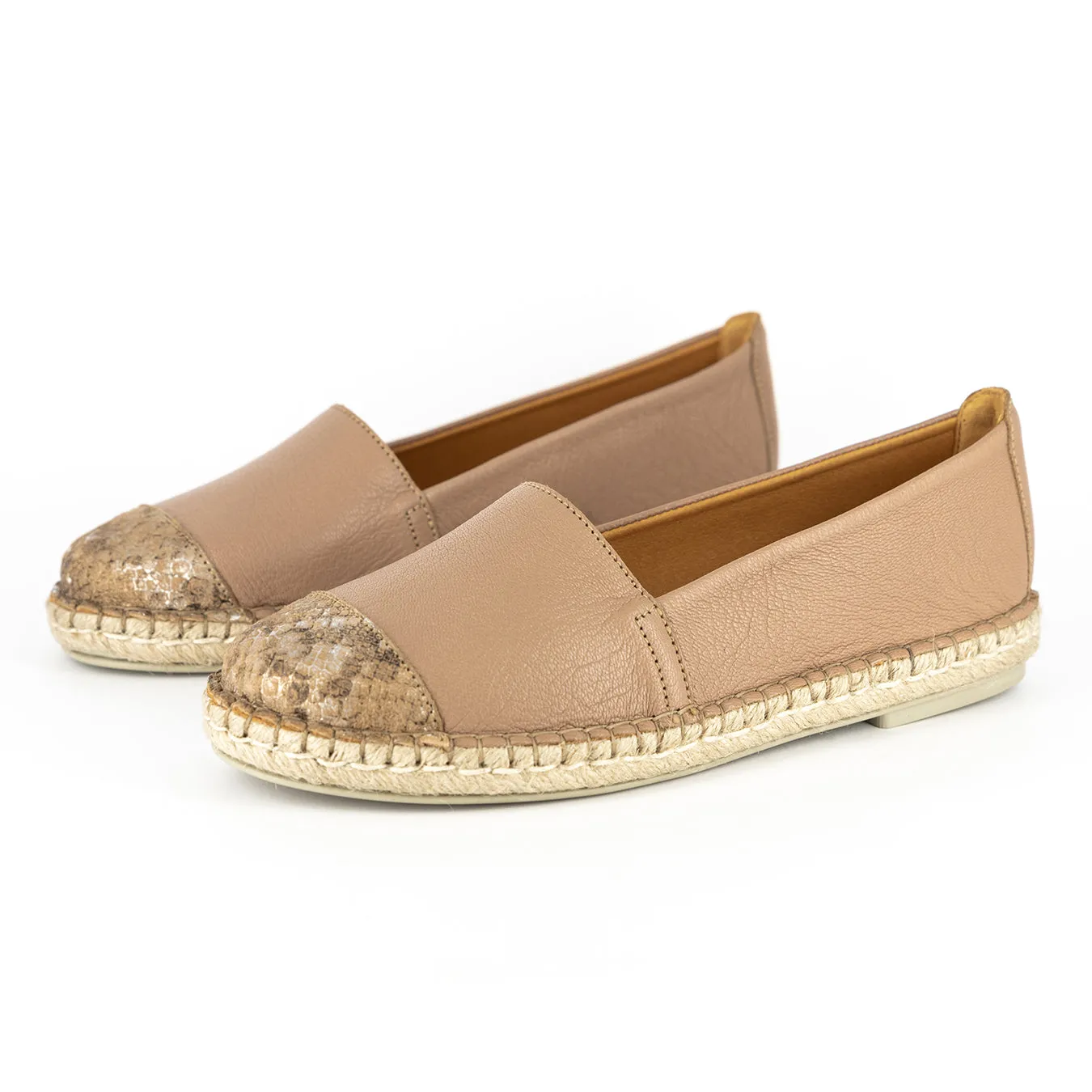 Consisela : Ladies Leather Espadrille Shoe in Timber Cayak & Noisette Rockafella