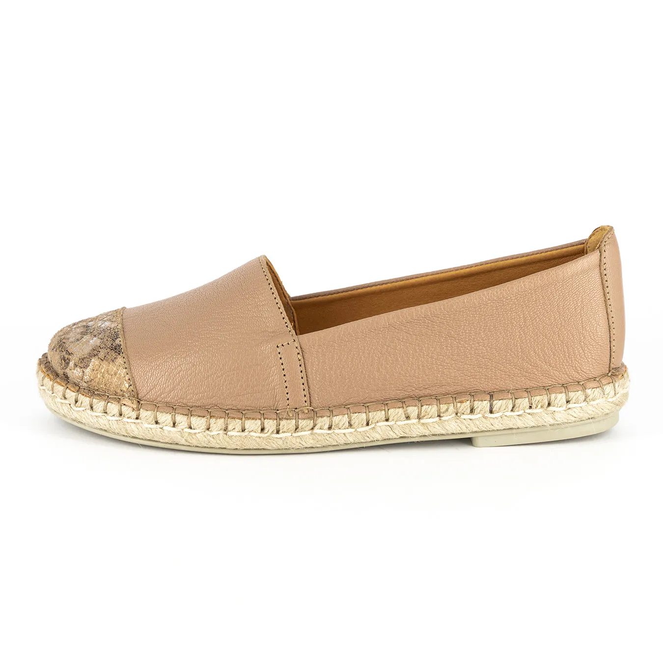 Consisela : Ladies Leather Espadrille Shoe in Timber Cayak & Noisette Rockafella