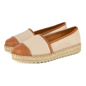 Cottonou : Ladies Leather Espadrille in Cream & Oak Cayak