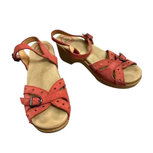 Dansko Sissy Sandals Wedge Open Toe Red Ankle Strap Clog Leather Platform 38