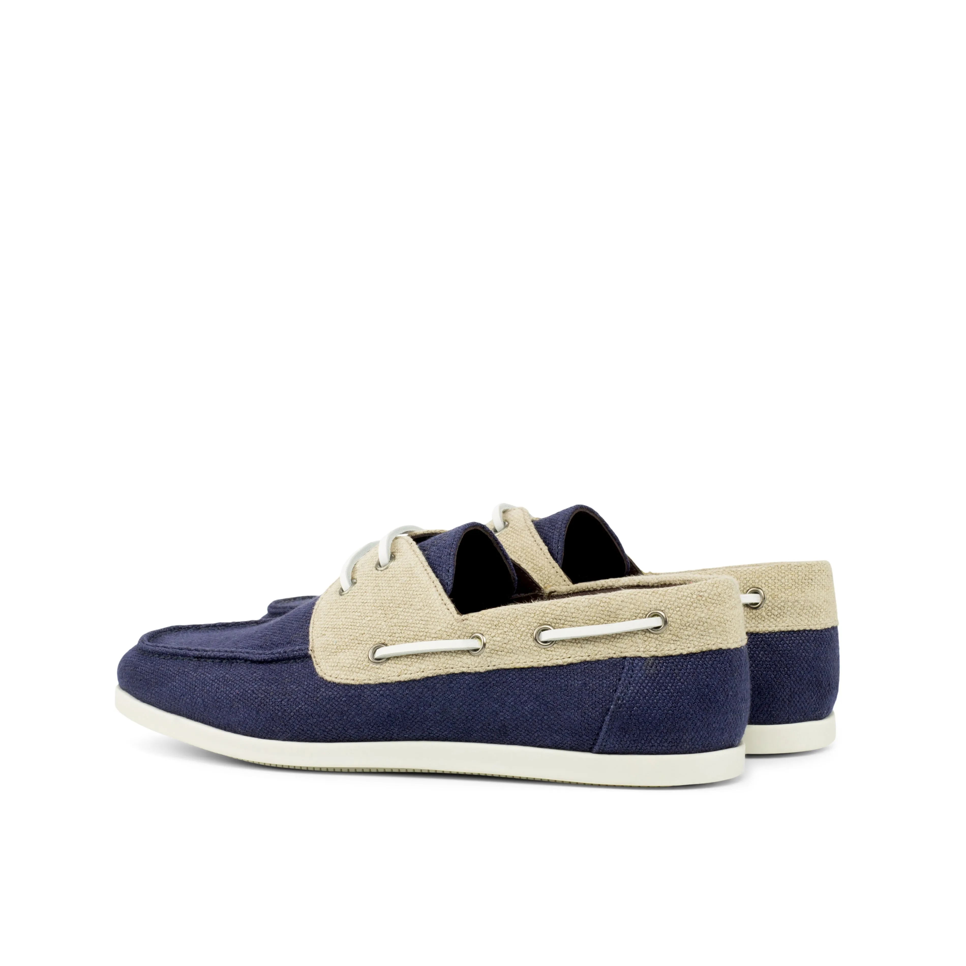 DapperFam Nauticus in Ice / Navy Men's Linen Boat Shoe