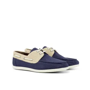 DapperFam Nauticus in Ice / Navy Men's Linen Boat Shoe