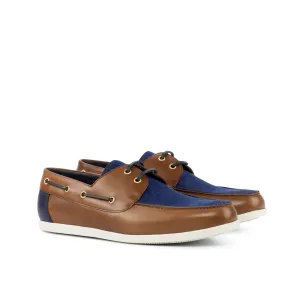 DapperFam Nauticus in Jeans / Med Brown / Navy Men's Sartorial & Italian Full Grain Leather Boat Shoe