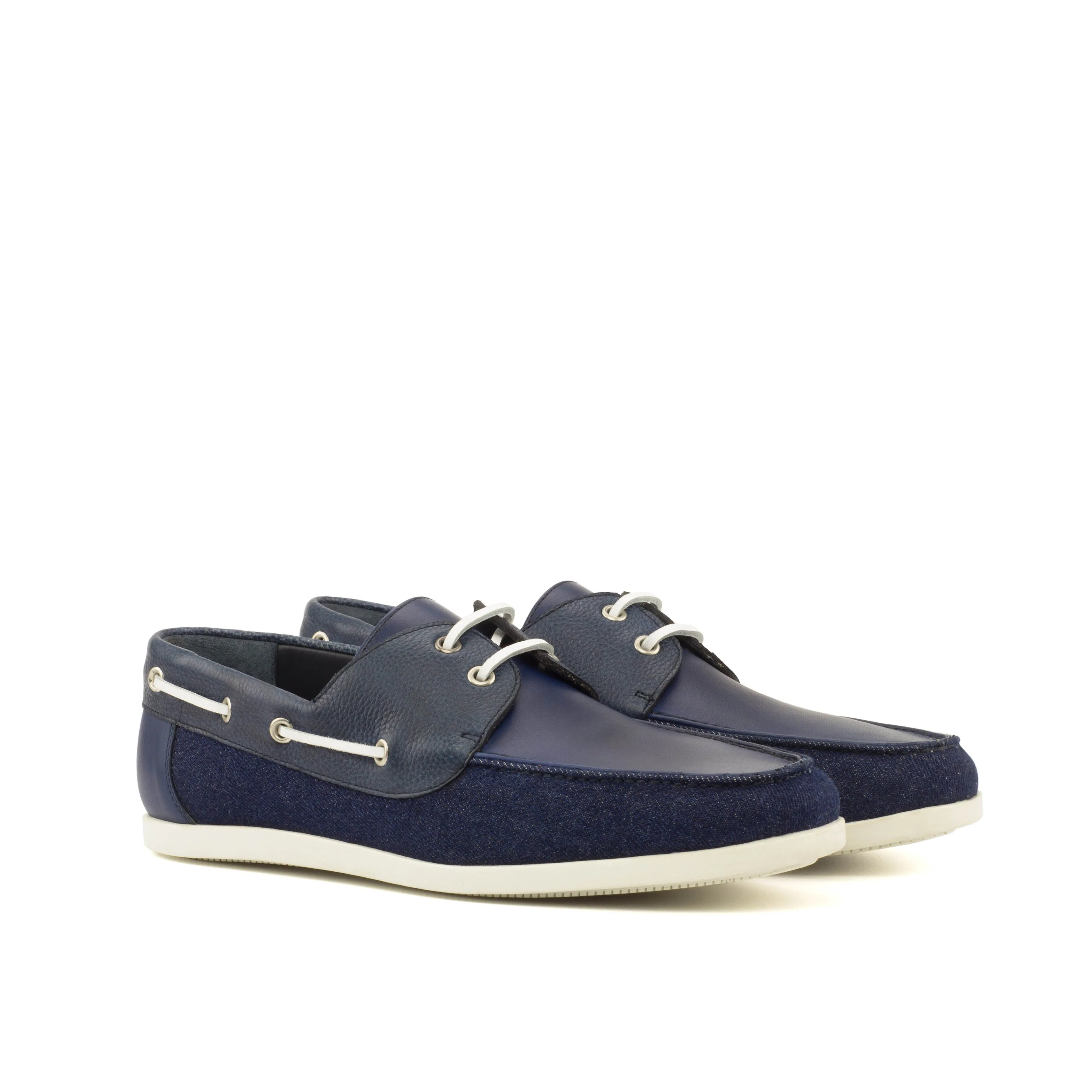 DapperFam Nauticus in Jeans / Navy Men's Sartorial & Italian Full Grain Leather Boat Shoe