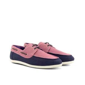 DapperFam Nauticus in Plum / Navy Men's Linen Boat Shoe