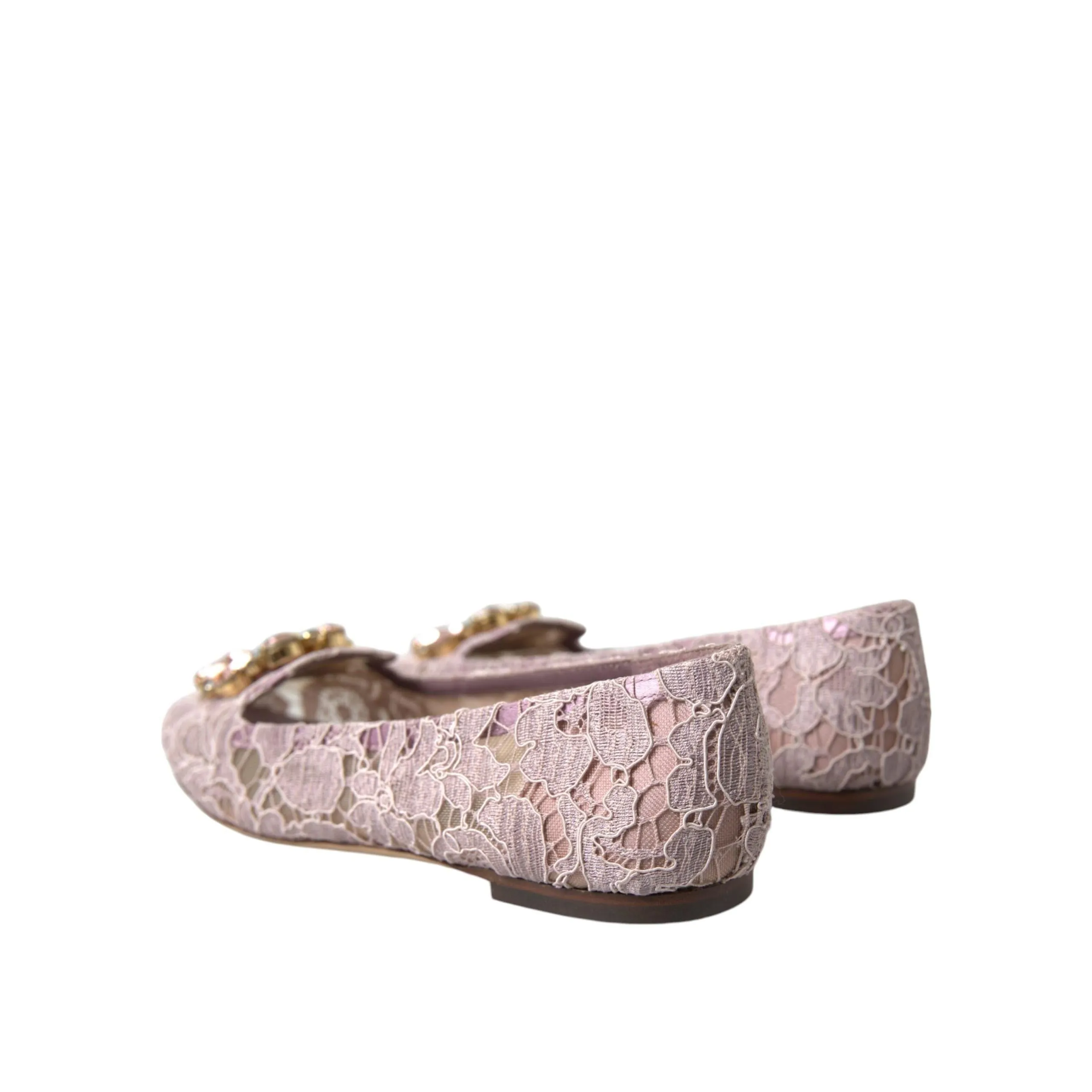 Dolce & Gabbana Pink Lace Crystal Ballet Flats Loafers Shoes