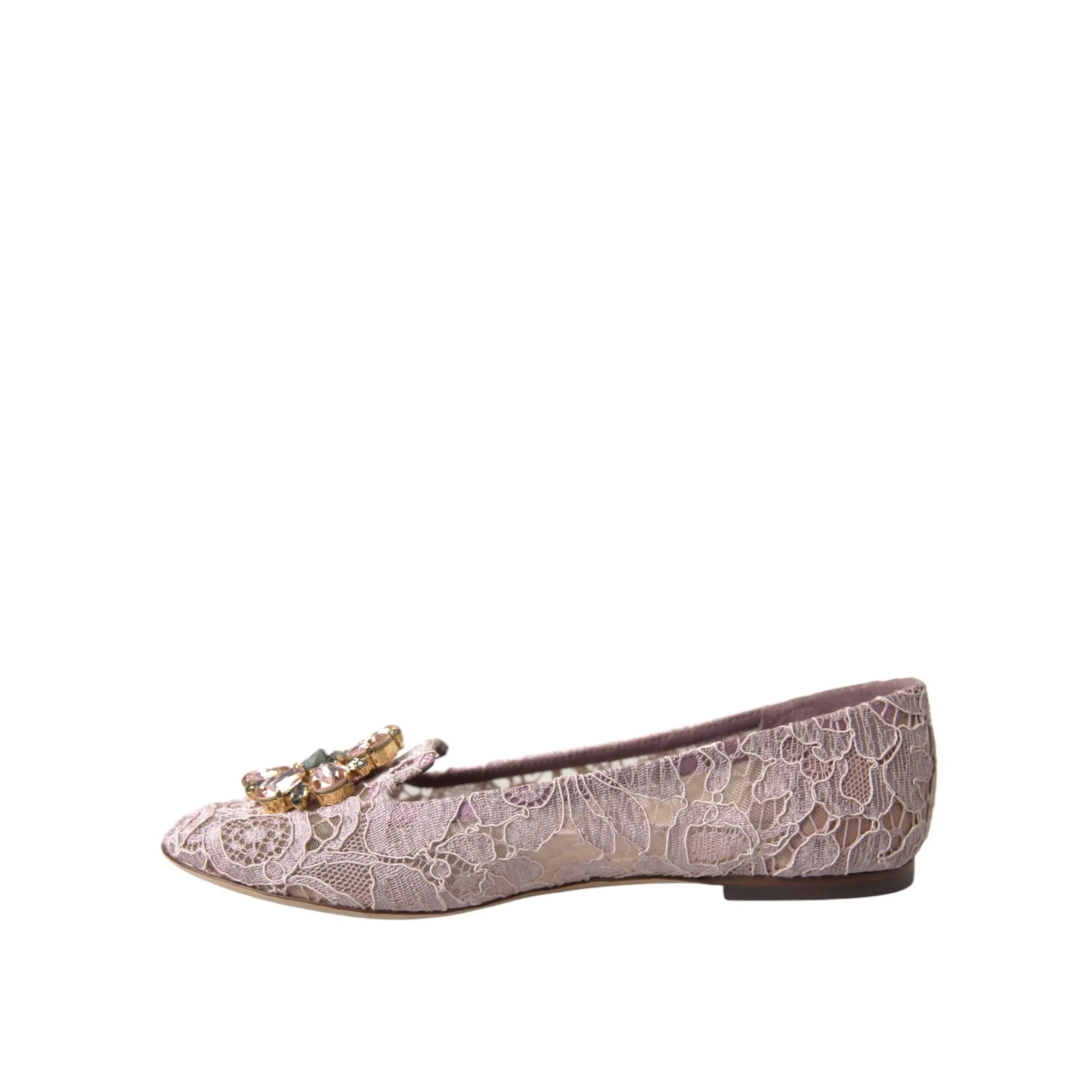 Dolce & Gabbana Pink Lace Crystal Ballet Flats Loafers Shoes