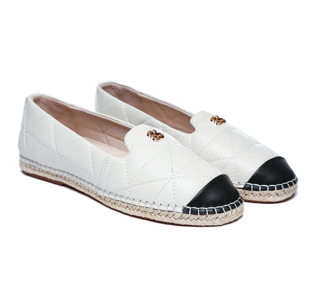 EVERAU® Women Leather Slip-on Flat Espadrilles Evelyn