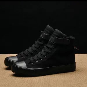 Fashion New Men Light Breathable Canvas Casual All Black white  Red High top Solid Color Sneakers Shoes flats HH-90