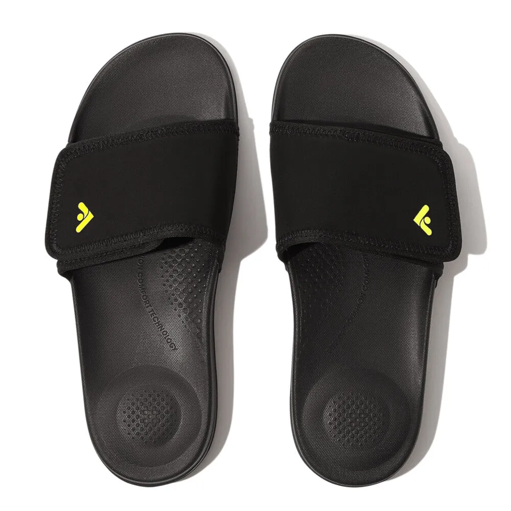 FitFlop iQushion Mens Adjustable Water-Resistant Slides Black