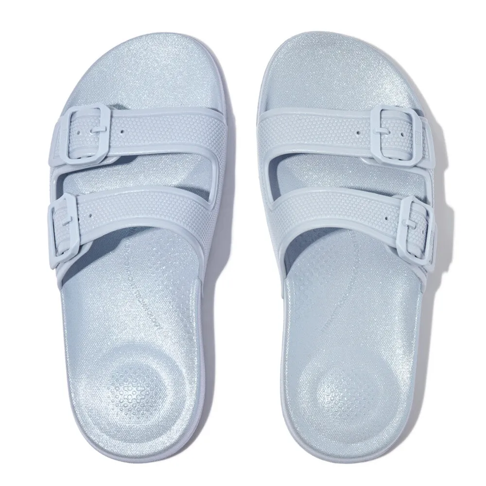 FitFlop iQushion Pearlized Two Bar Buckle Slides Blue