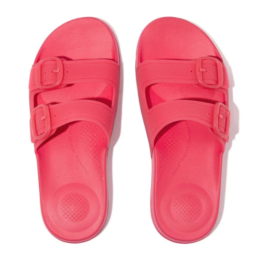 FitFlop iQushion Translucent Two Bar Buckle Slides Pink