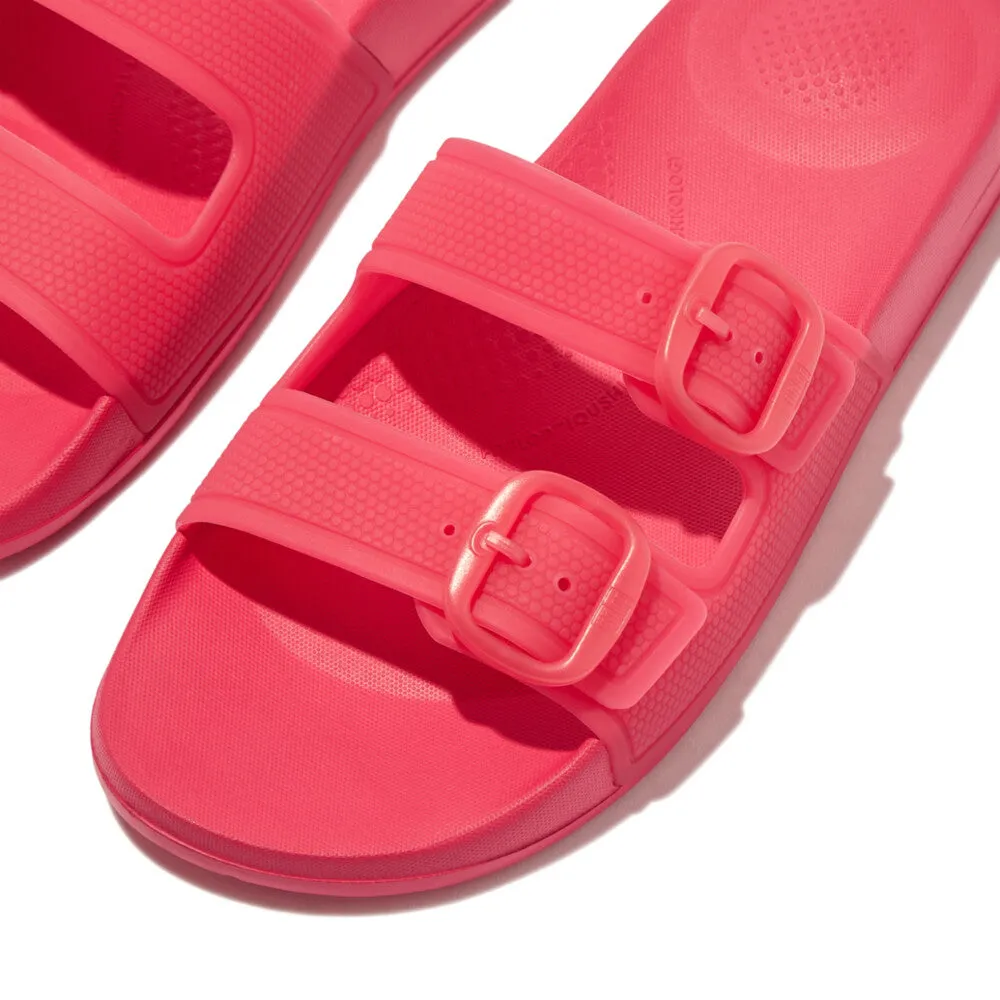 FitFlop iQushion Translucent Two Bar Buckle Slides Pink