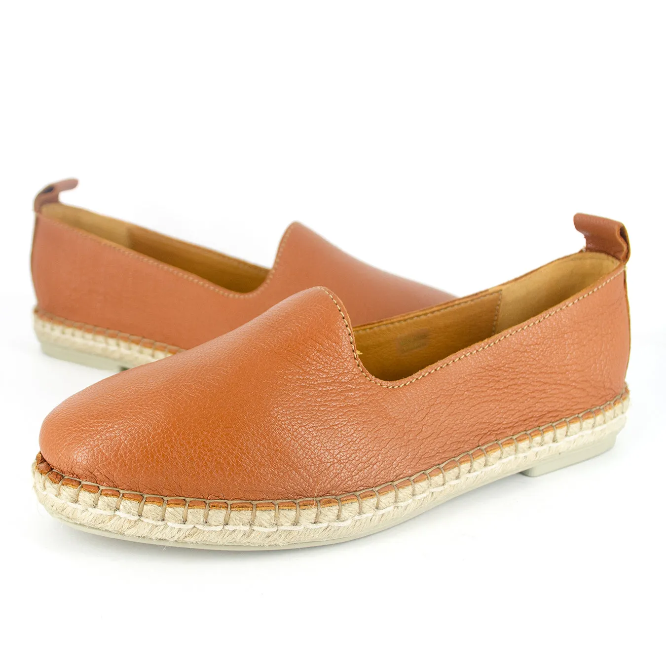 Indzima : Ladies Leather Espadrille Shoe in Oak Cayak