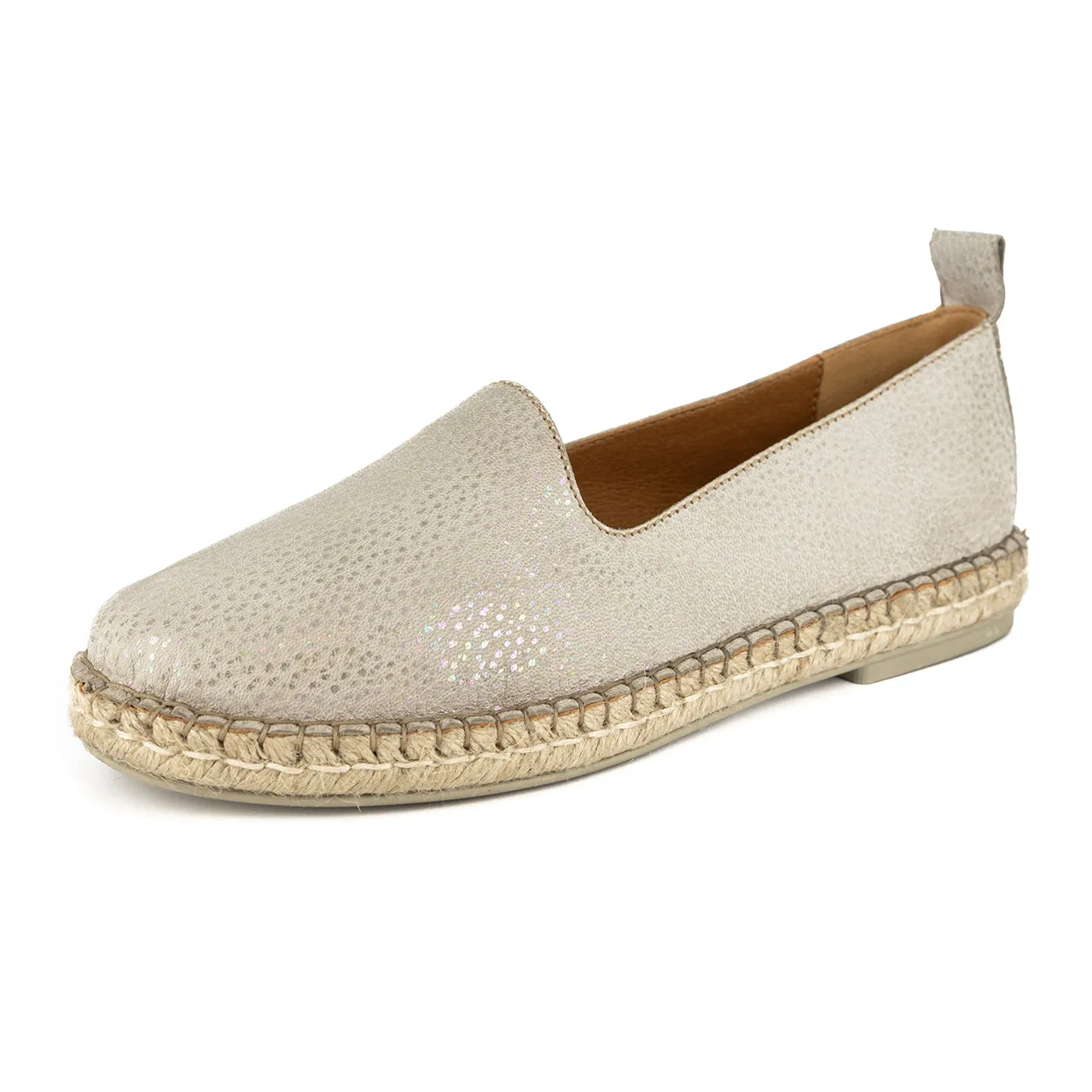 Indzima : Ladies Leather Espadrille Shoe in Stone Brillo