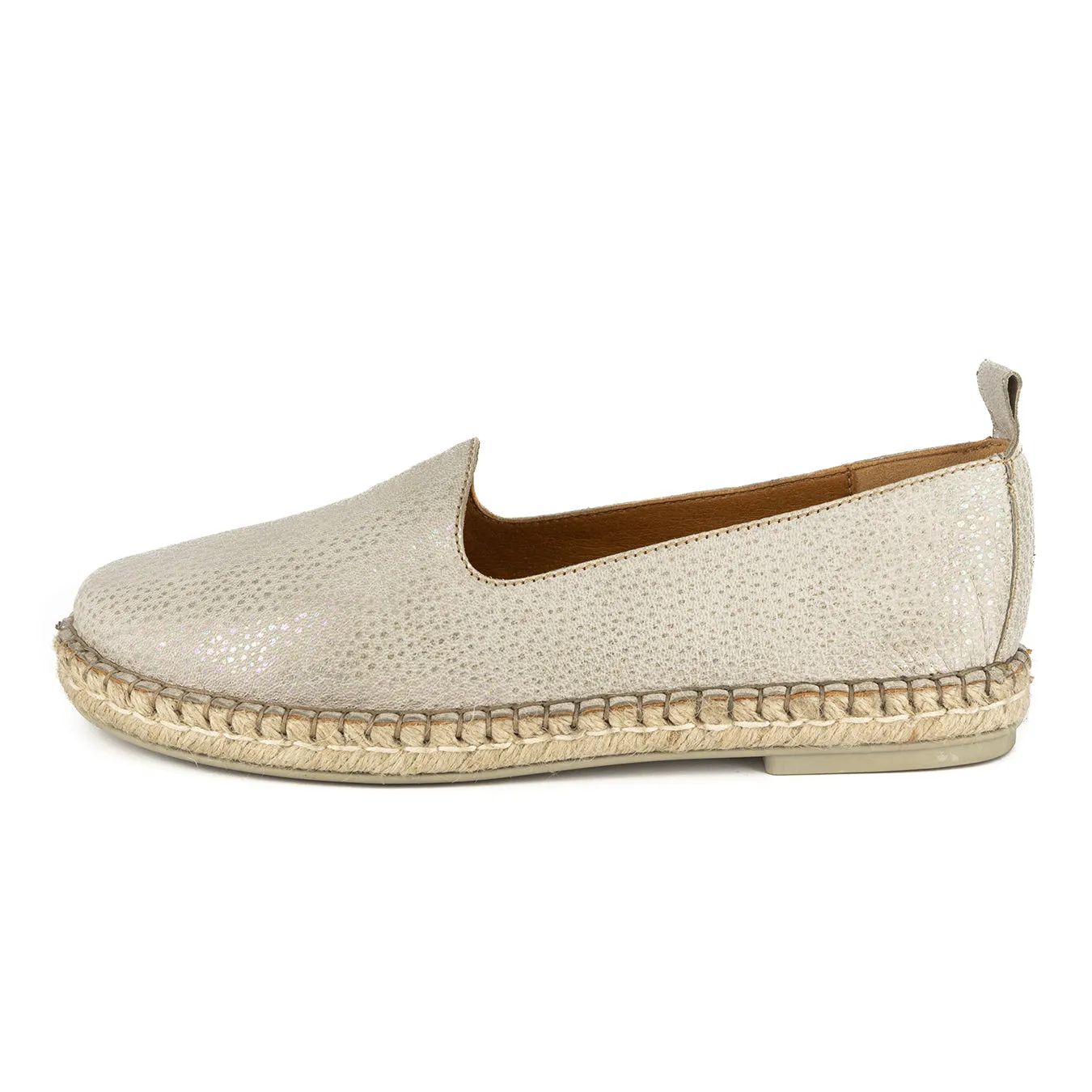 Indzima : Ladies Leather Espadrille Shoe in Stone Brillo