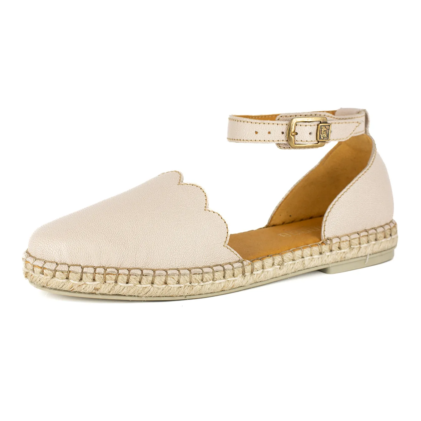 Kwamoka : Ladies Leather Espadrille Shoe in Cream Cayak