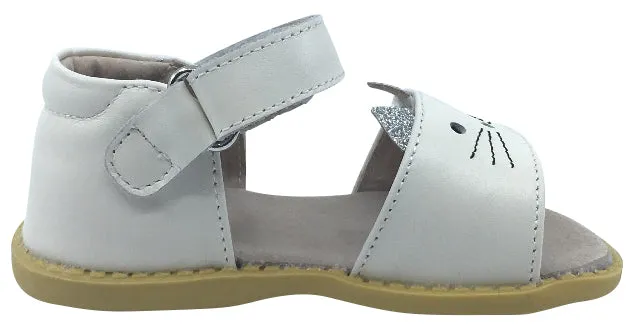 Livie & Luca Girl's Tabby Cat Milk Leather and Sparkle Hook and Loop Open Toe Sandal