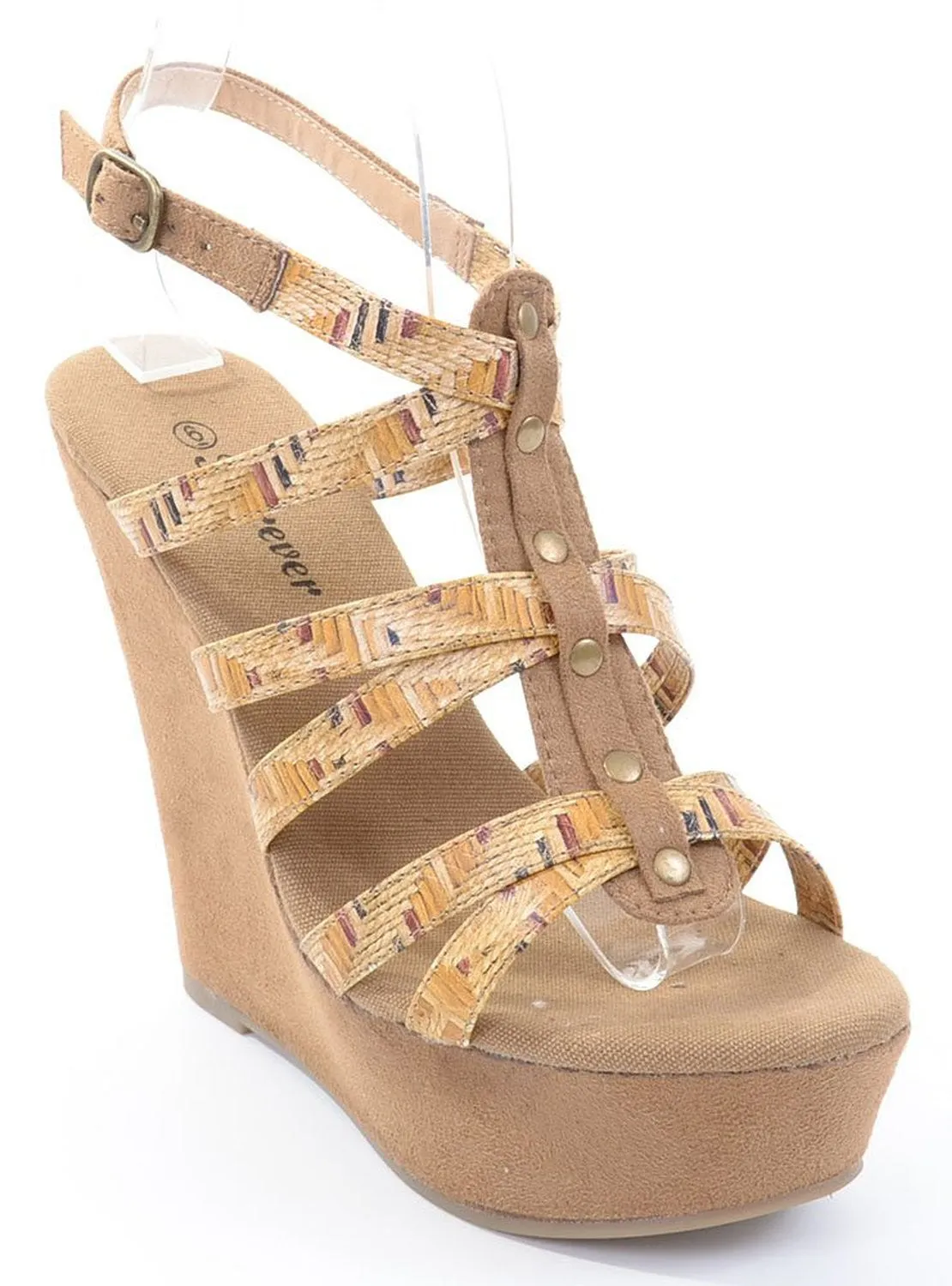 Marta-82 Strappy Faux Leather Open Toe Wedge Sandals