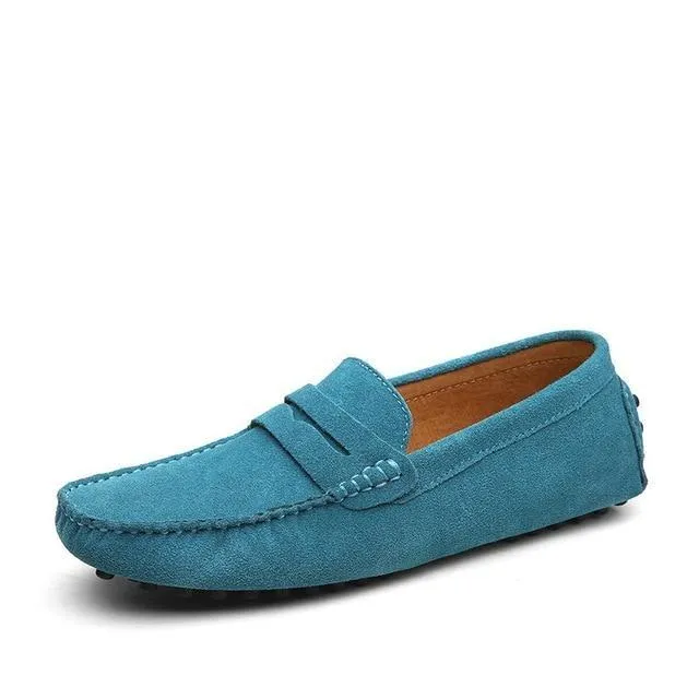 Men's suede penny loafers soft casual driving shoes daily slip on flats