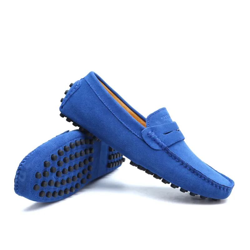 Men's suede penny loafers soft casual driving shoes daily slip on flats