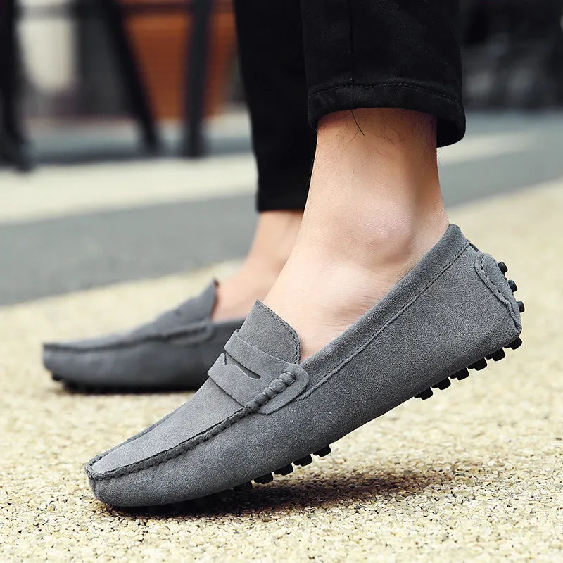 Men's suede penny loafers soft casual driving shoes daily slip on flats