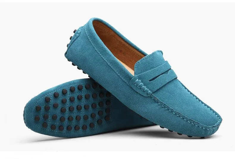 Men's suede penny loafers soft casual driving shoes daily slip on flats