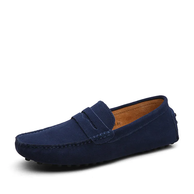 Men's suede penny loafers soft casual driving shoes daily slip on flats