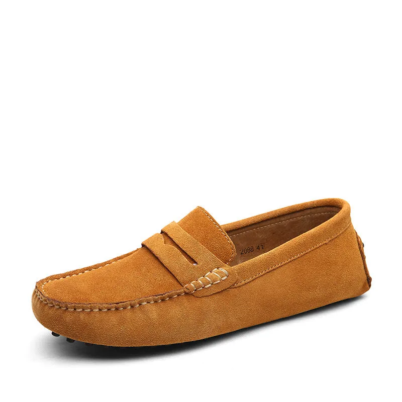 Men's suede penny loafers soft casual driving shoes daily slip on flats