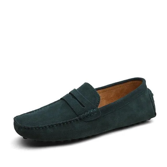 Men's suede penny loafers soft casual driving shoes daily slip on flats