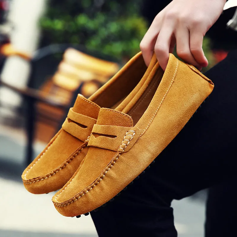 Men's suede penny loafers soft casual driving shoes daily slip on flats