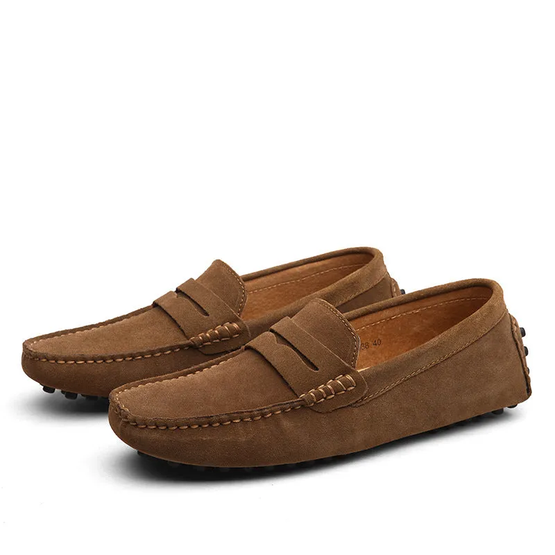 Men's suede penny loafers soft casual driving shoes daily slip on flats