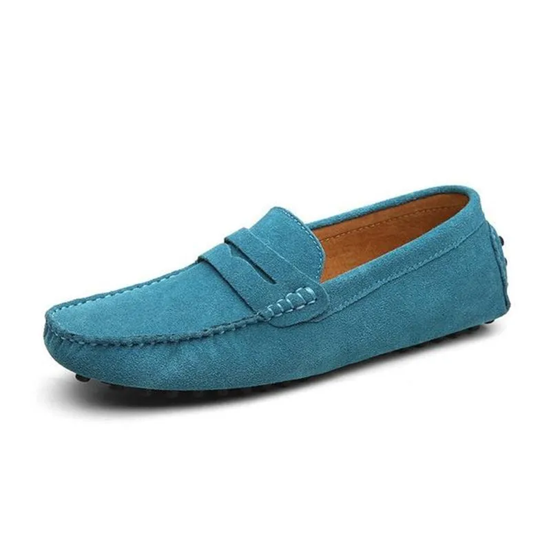 Men's suede penny loafers soft casual driving shoes daily slip on flats