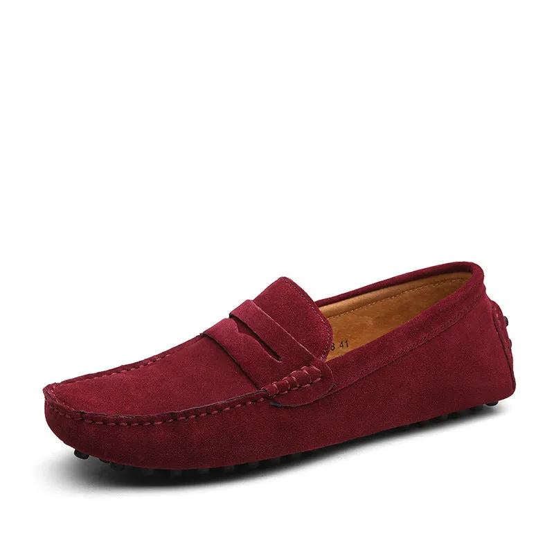 Men's suede penny loafers soft casual driving shoes daily slip on flats