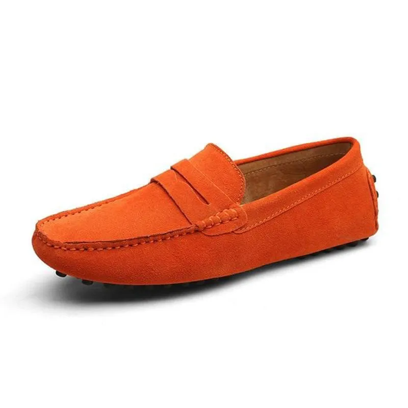 Men's suede penny loafers soft casual driving shoes daily slip on flats