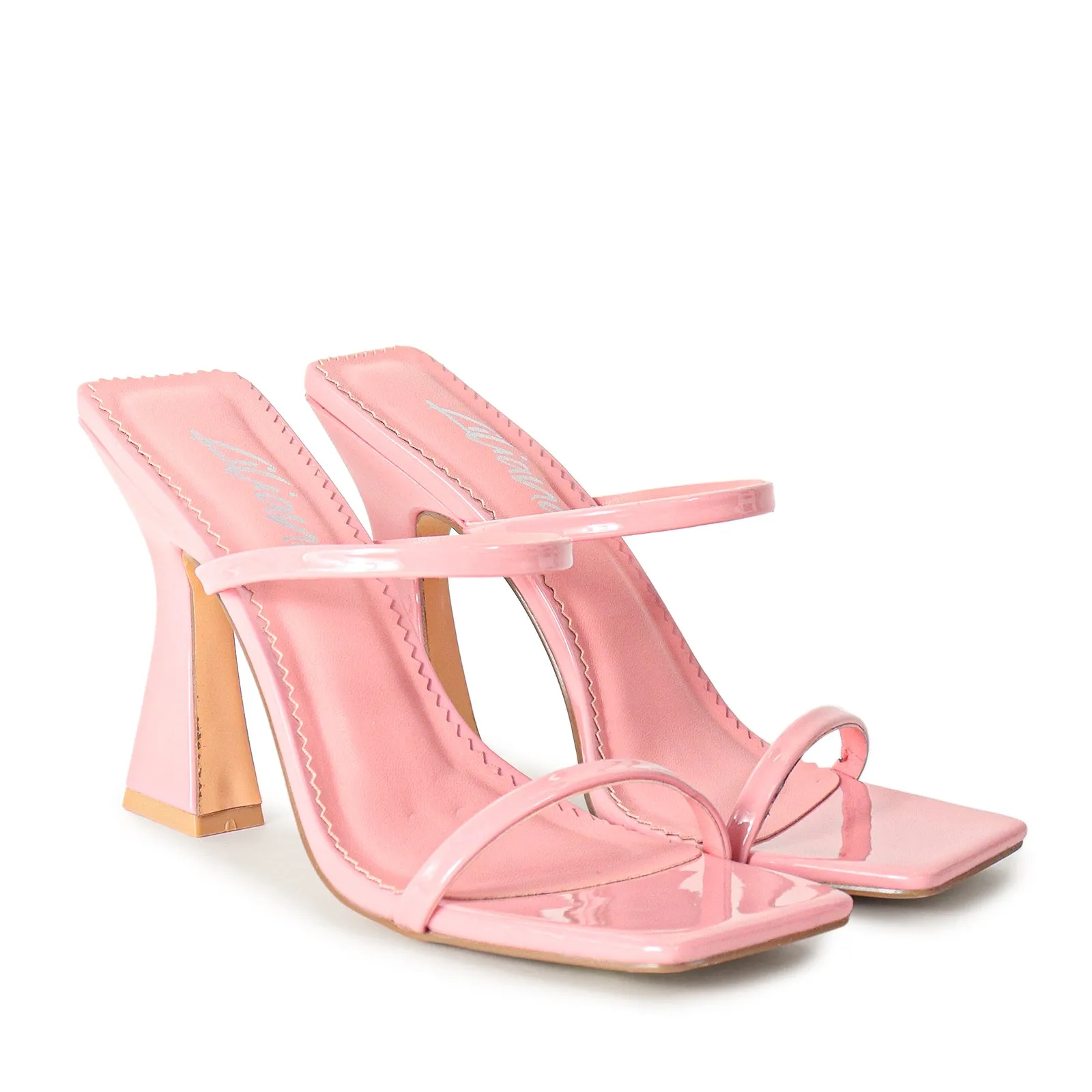 MICHAELA-1 SQUARED STRAPPY TRAPEZOID HIGH HEELS - PINK