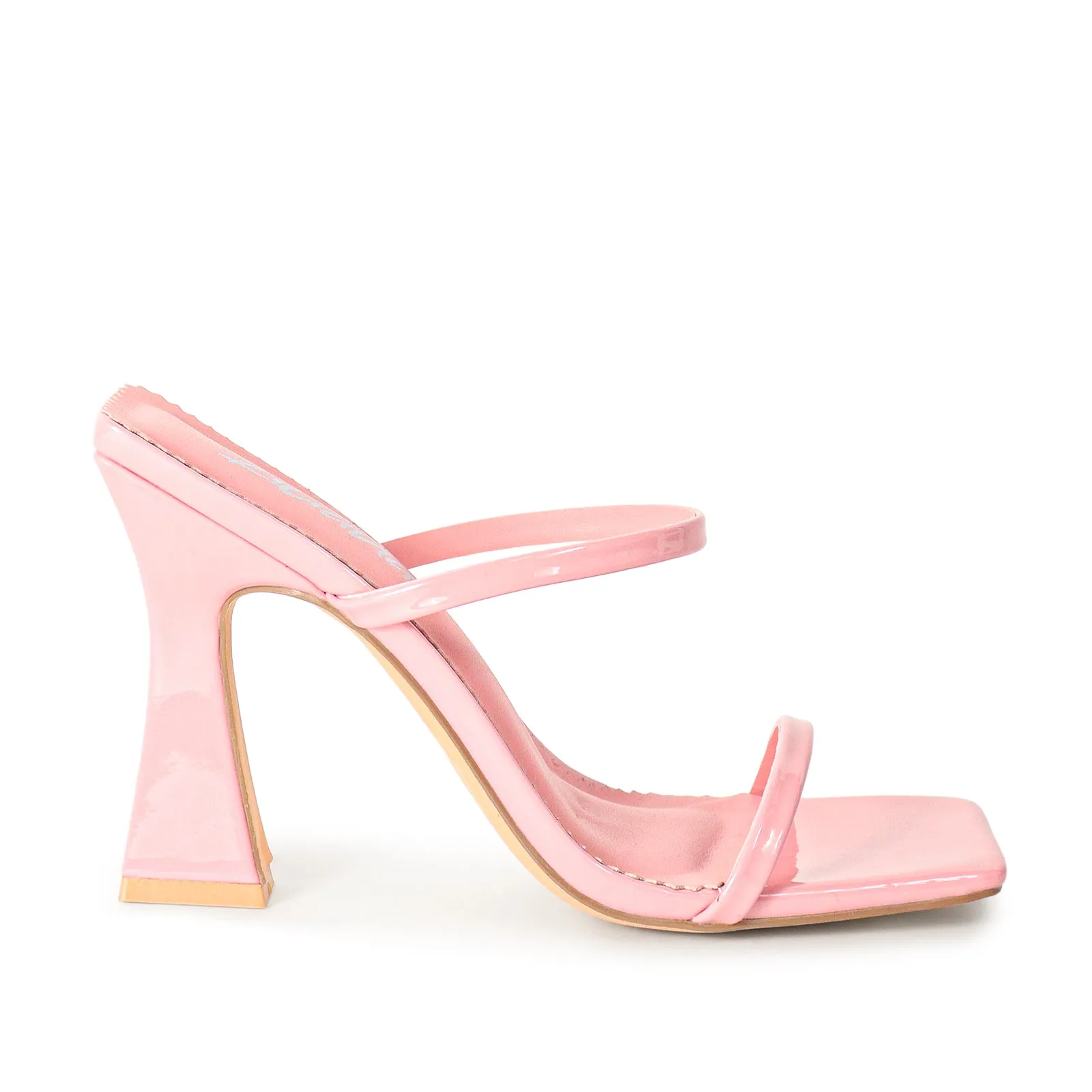 MICHAELA-1 SQUARED STRAPPY TRAPEZOID HIGH HEELS - PINK