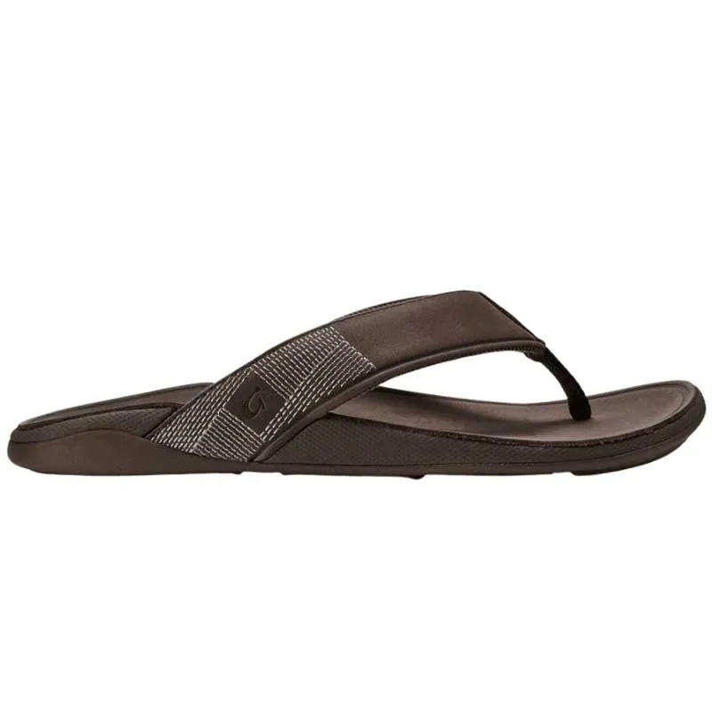 Olukai Men's Tuahine Leather Sandals - Dark Wood/Dark Wood 10465-6363