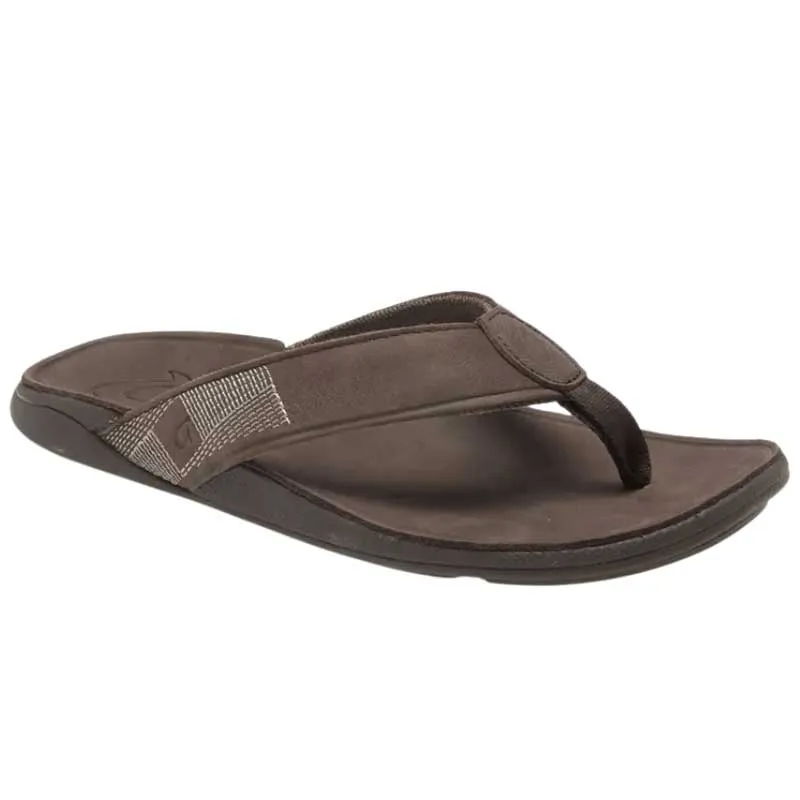 Olukai Men's Tuahine Leather Sandals - Dark Wood/Dark Wood 10465-6363