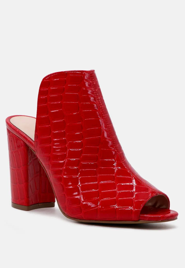 Peep-Toe High Heel Mules In Croc Print