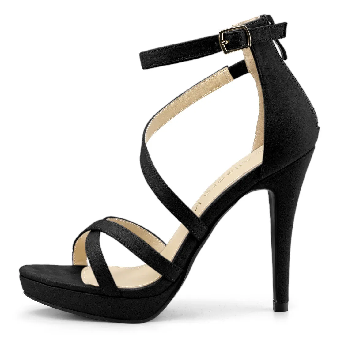 Round Toe Strappy Platform Stiletto Heel Sandals