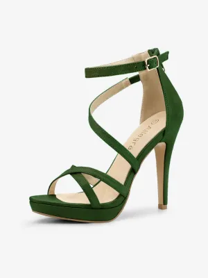 Round Toe Strappy Platform Stiletto Heel Sandals