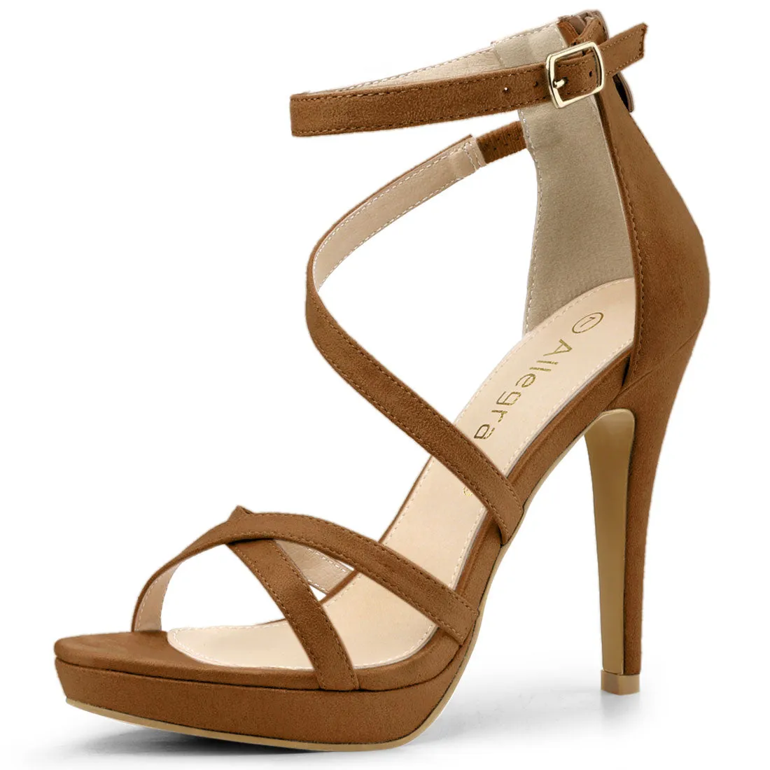 Round Toe Strappy Platform Stiletto Heel Sandals